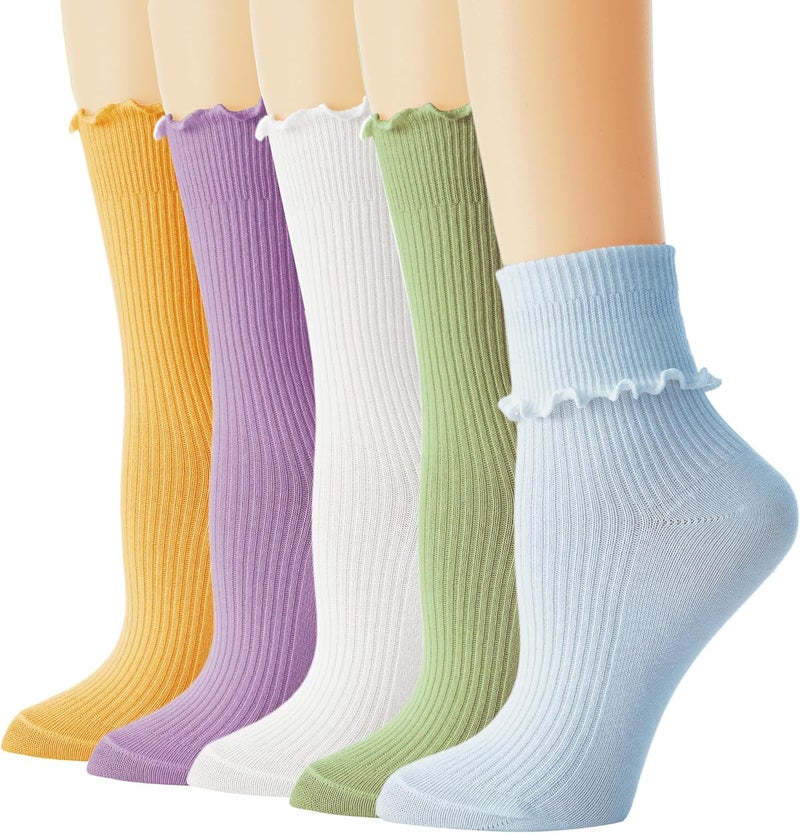 BISOUSOX Ruffle Socks Woman, White Boot Cozy Crew Cute Frilly Ankle Dress Socks for Women Girls Turn-Cuff Size 5 7-9 - Image 1